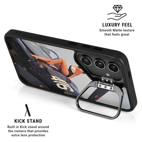 1940s Navy Pin-Up Girl On Corsair Fighter Plane Galaxy S25 Kickstand Case